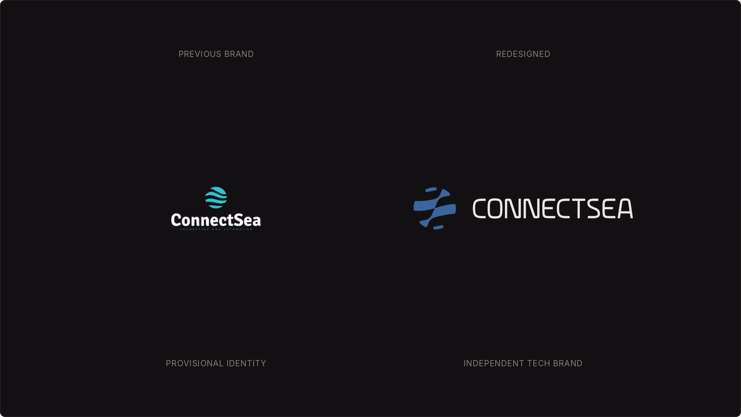 Comparativo entre a identidade anterior e o logo redesenhado da ConnectSea